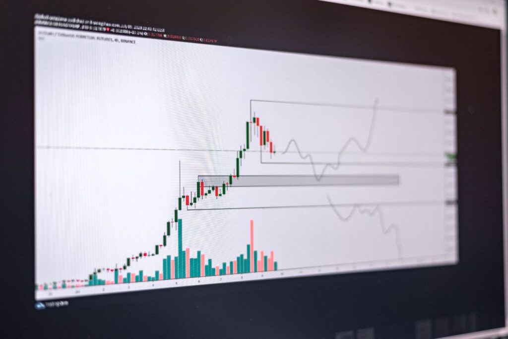 株価チャートの画面表示と価格変動の予測線