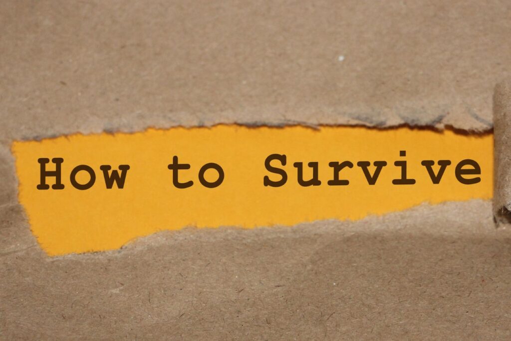 茶色の紙に切り抜かれた「How to Survive」の文字