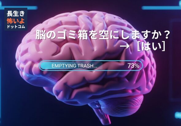 脳のイラストに「EMPTYING TRASH... 73%」と表示された進捗バーが重なっているCG画像